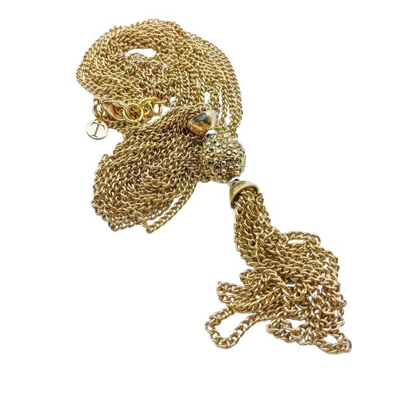 Vintage Talbots Multi Strand Chain Necklace with Tassel and Crystal Bead in Gold - Picture 4 of 4